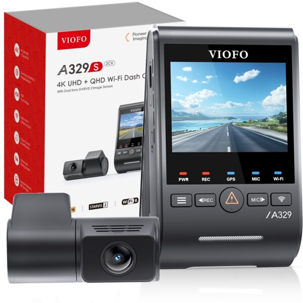 Wideorejestrator VIOFO A329S 2CH z przednią kamerą 4K i tylną 2K oraz modułem GPS