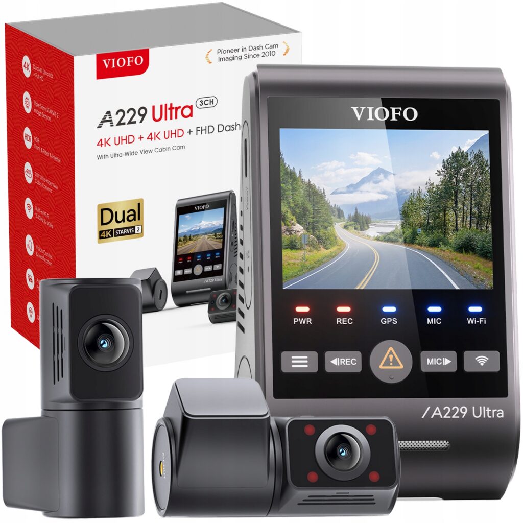 Kamera samochodowa VIOFO A229 ULTRA 3CH z kamerą tylną 4K i modułem wnętrza fisheye 210 stopni