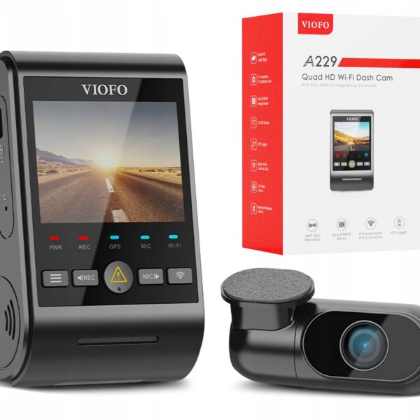 Kamera samochodowa VIOFO A229 DUO-G z dwiema kamerami 2K i aktywnym uchwytem GPS