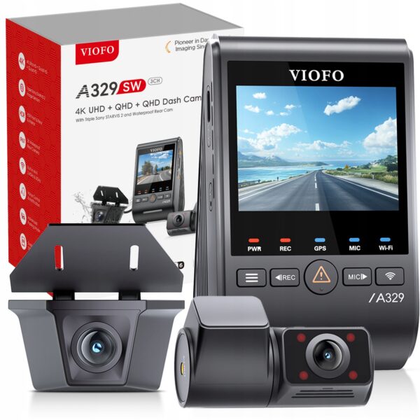 Wideorejestrator VIOFO A329SW 3CH z kamerą wewnętrzną fisheye oraz zewnętrzną kamerą wodoodporną