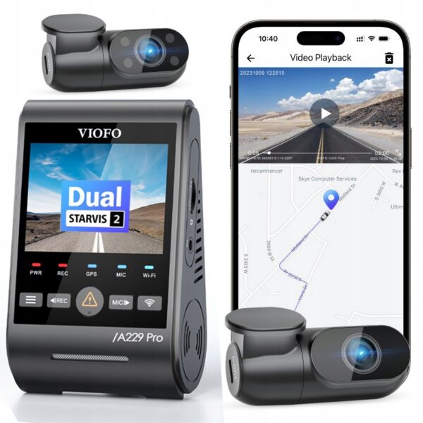 Wideorejestrator samochodowy VIOFO A229 PRO 3CH 4K z kamerą przednią tylną oraz wewnętrzną IR