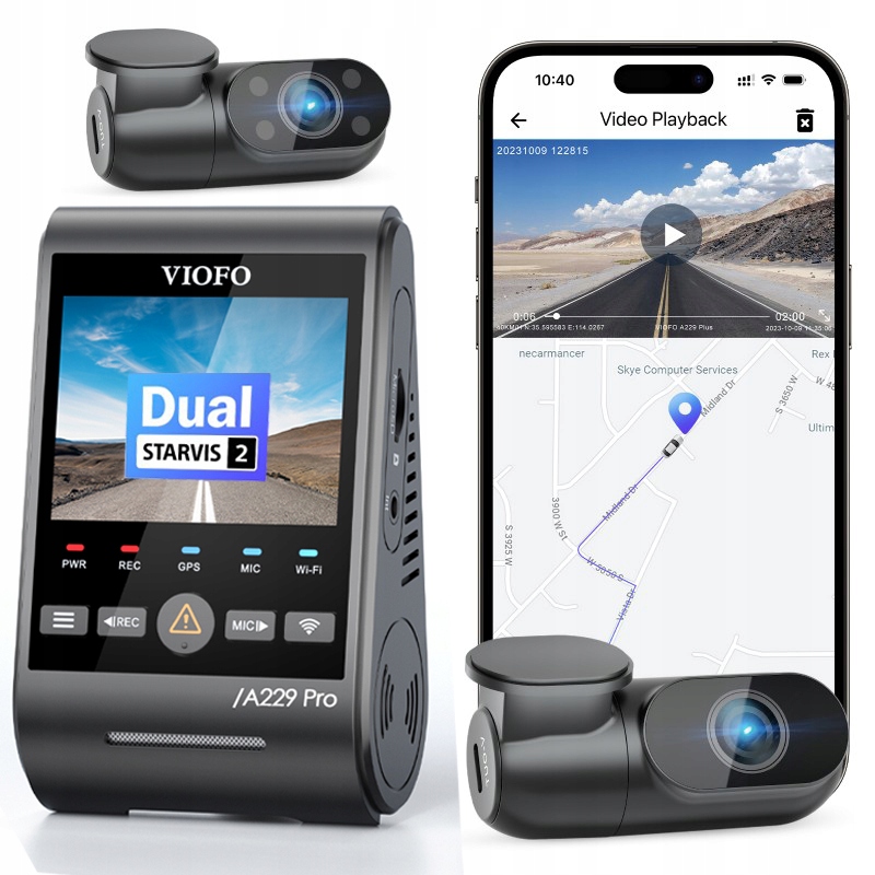 Wideorejestrator samochodowy VIOFO A229 PRO 3CH 4K z kamerą przednią tylną oraz wewnętrzną IR