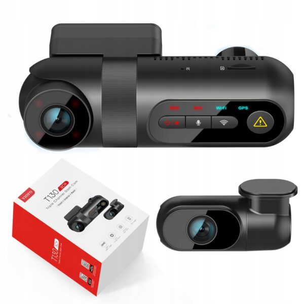 Wideorejestrator samochodowy VIOFO T130 3CH z trzema kamerami i obrotowym modułem wewnętrznym na podczerwień